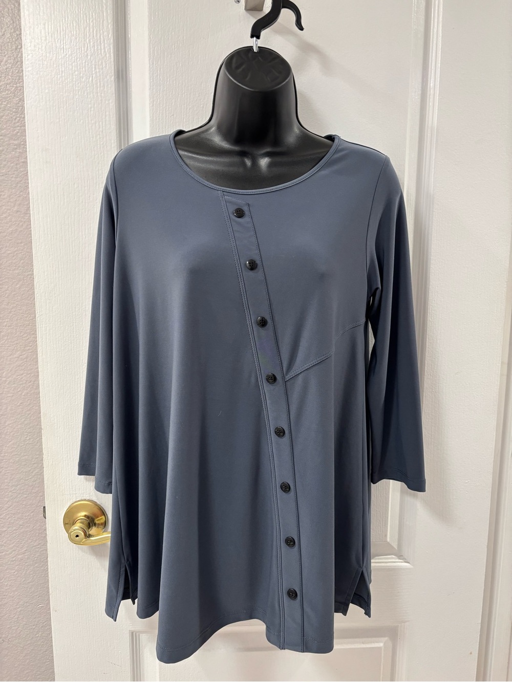 Sun Kim Gray Tunic Lagenlook Loose Flowy Stretch size XS